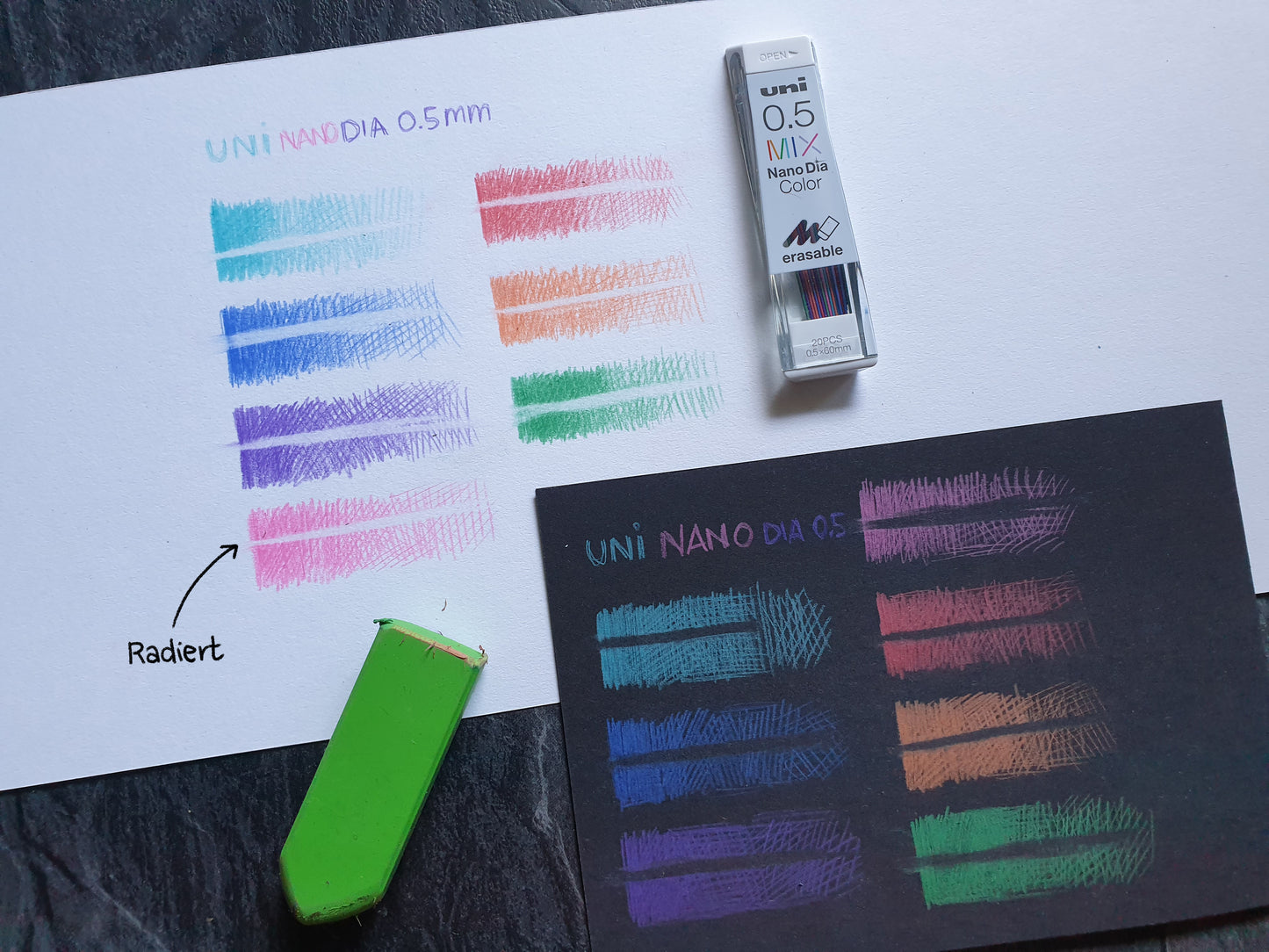 Uni nano dia color 0.5mm, farbige Feinminen, je 20 Stk.