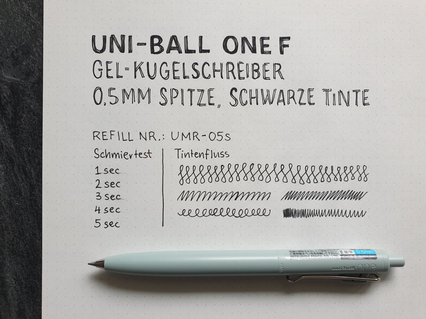 Uni-ball One Refills UMR-05S und UMR-38S: Gel-Kugelschreibermine mit 0.5mm oder 0.38mm Spitze