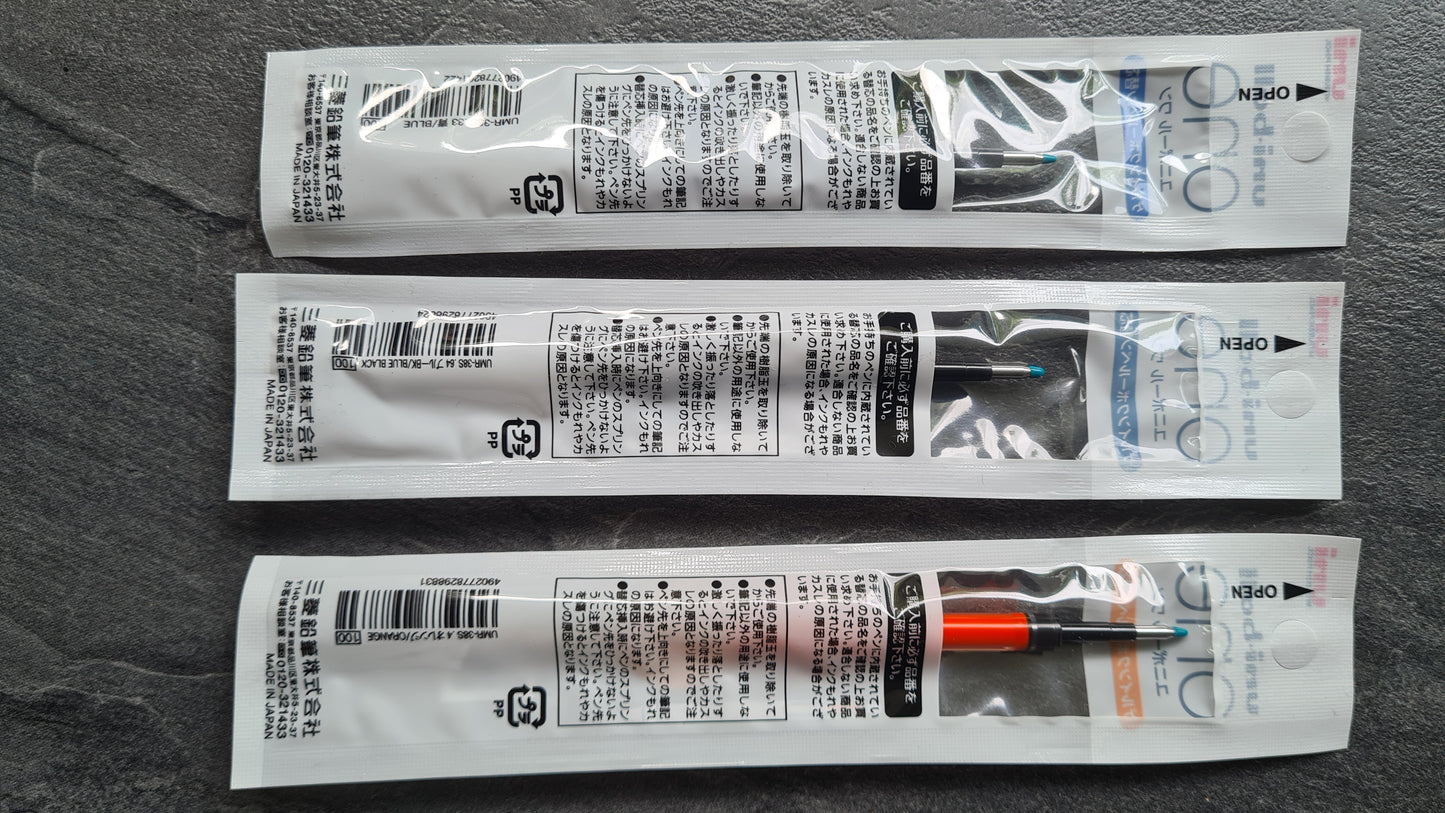 Uni-ball One Refills UMR-05S und UMR-38S: Gel-Kugelschreibermine mit 0.5mm oder 0.38mm Spitze