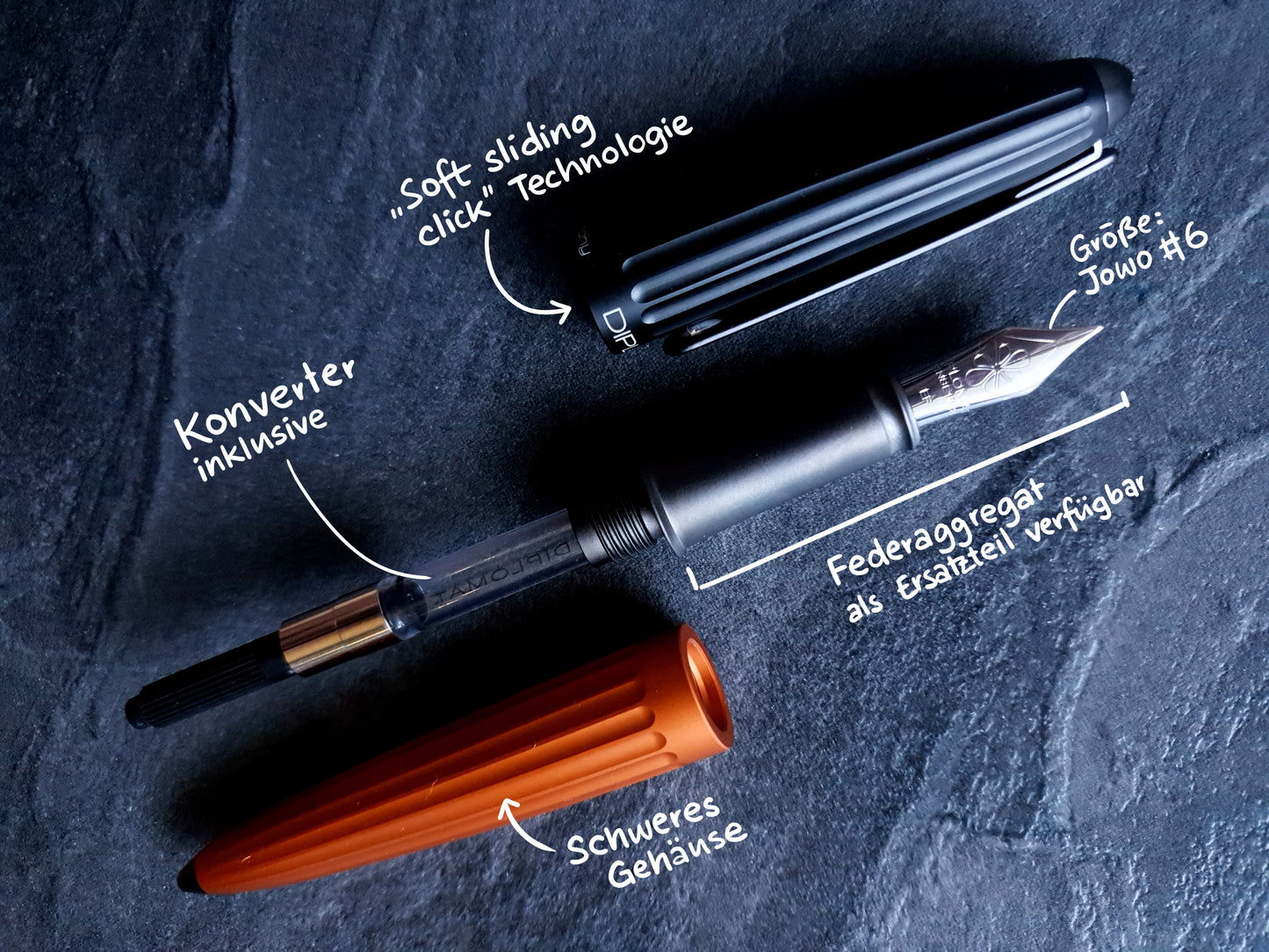 Diplomat Aero Luxus-Füllhalter, Schwarz-Orange