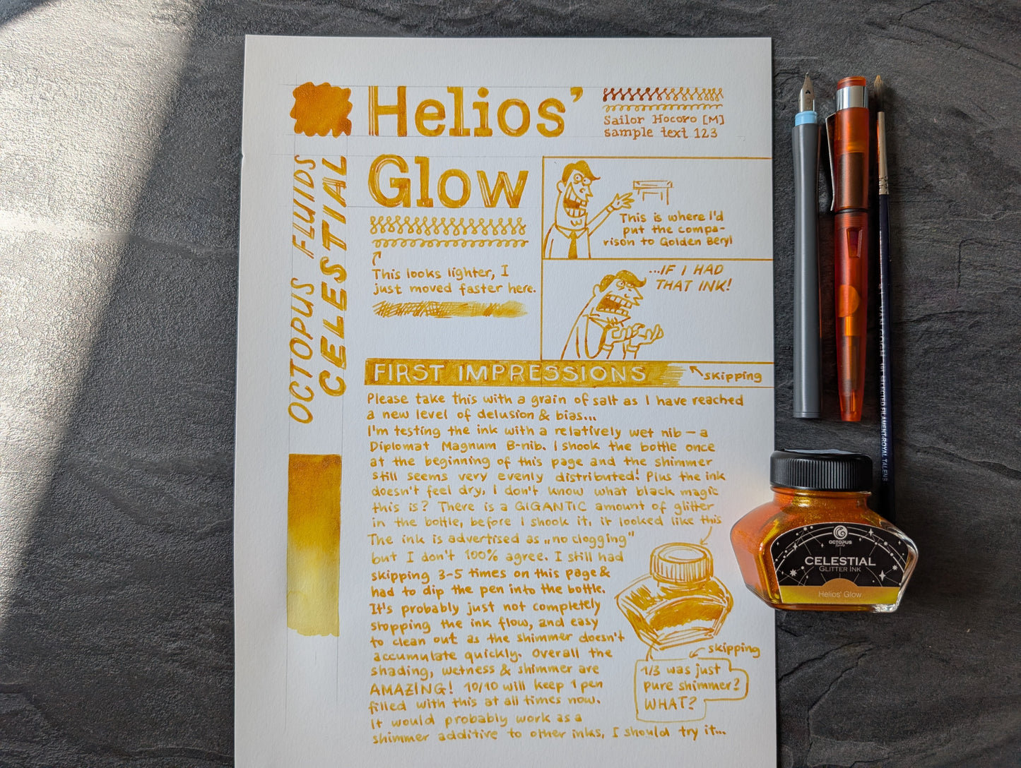 Octopus Fluids Celestial: Helios' Glow, 30ml Glas, goldfarbene Glitzertinte für Füllhalter