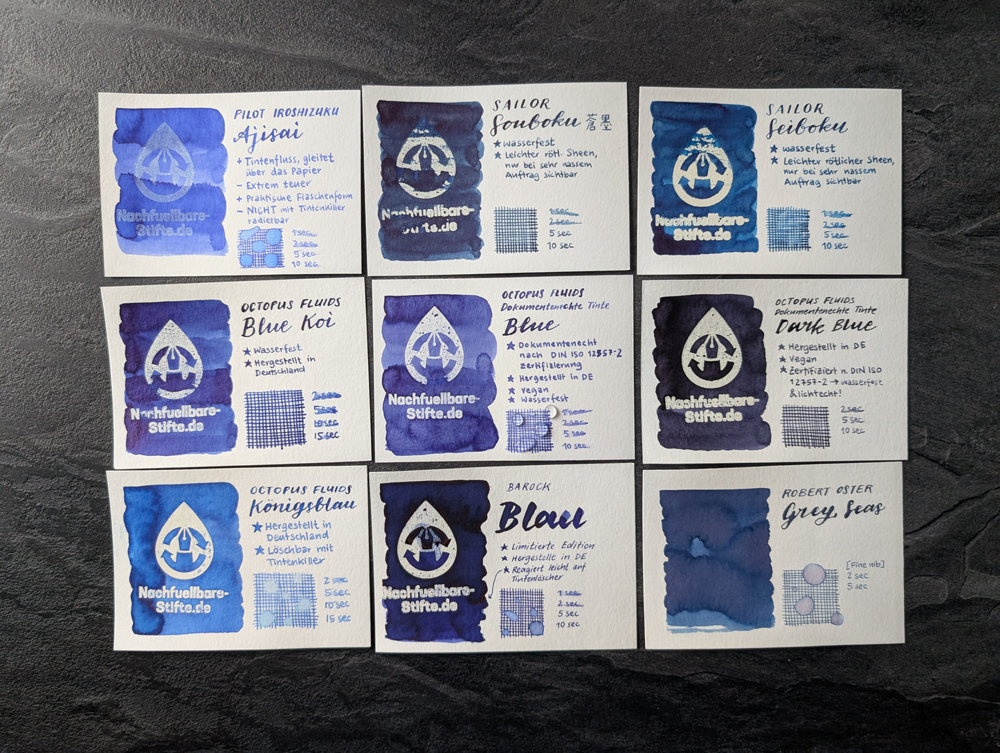 Octopus Fluids Dokumentenechte Tinte "Blue", zertifiziert nach DIN ISO 12757-2, 30ml Glas