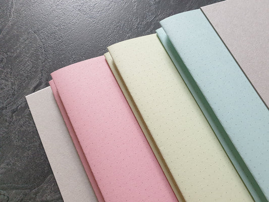 Punktraster RGB Notizbuch, 100% Altpapier in 3 Farben, DIN A5  (148x210mm), 144 Seiten, Hochformat