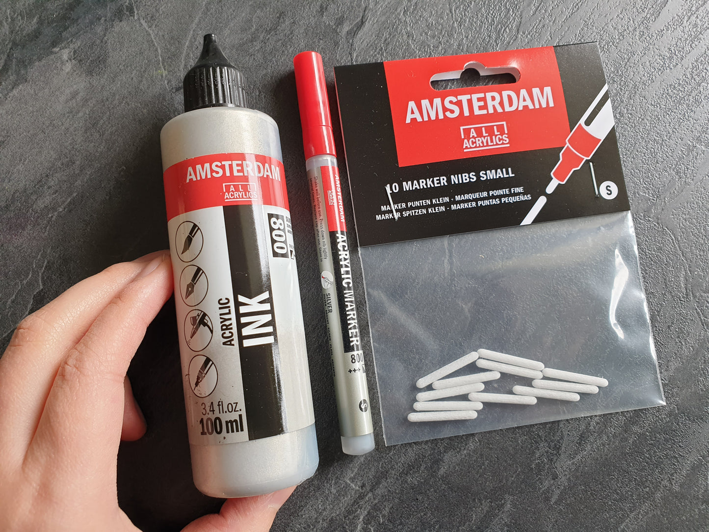 SET: Amsterdam Acrylmarker + 100ml Nachfülltinte + 10 Ersatzspitzen; Nachfüllbare Stifte