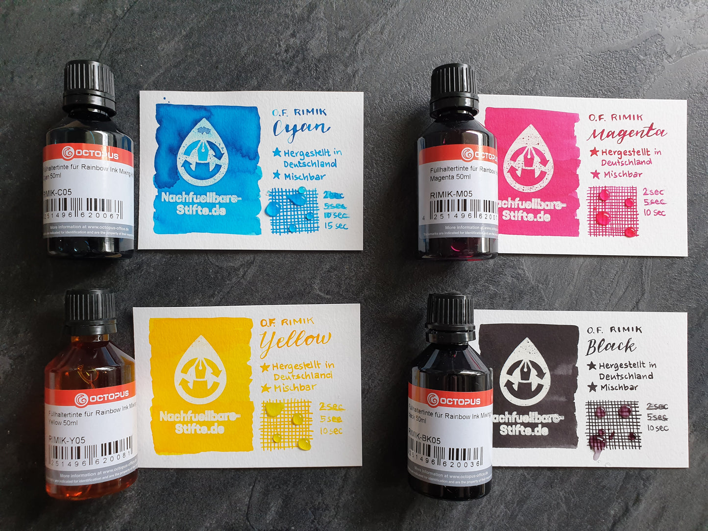 Octopus Fluids: RIMIK™ Rainbow Ink Mixing Kit mit Füllhaltertinte, CMYK Set