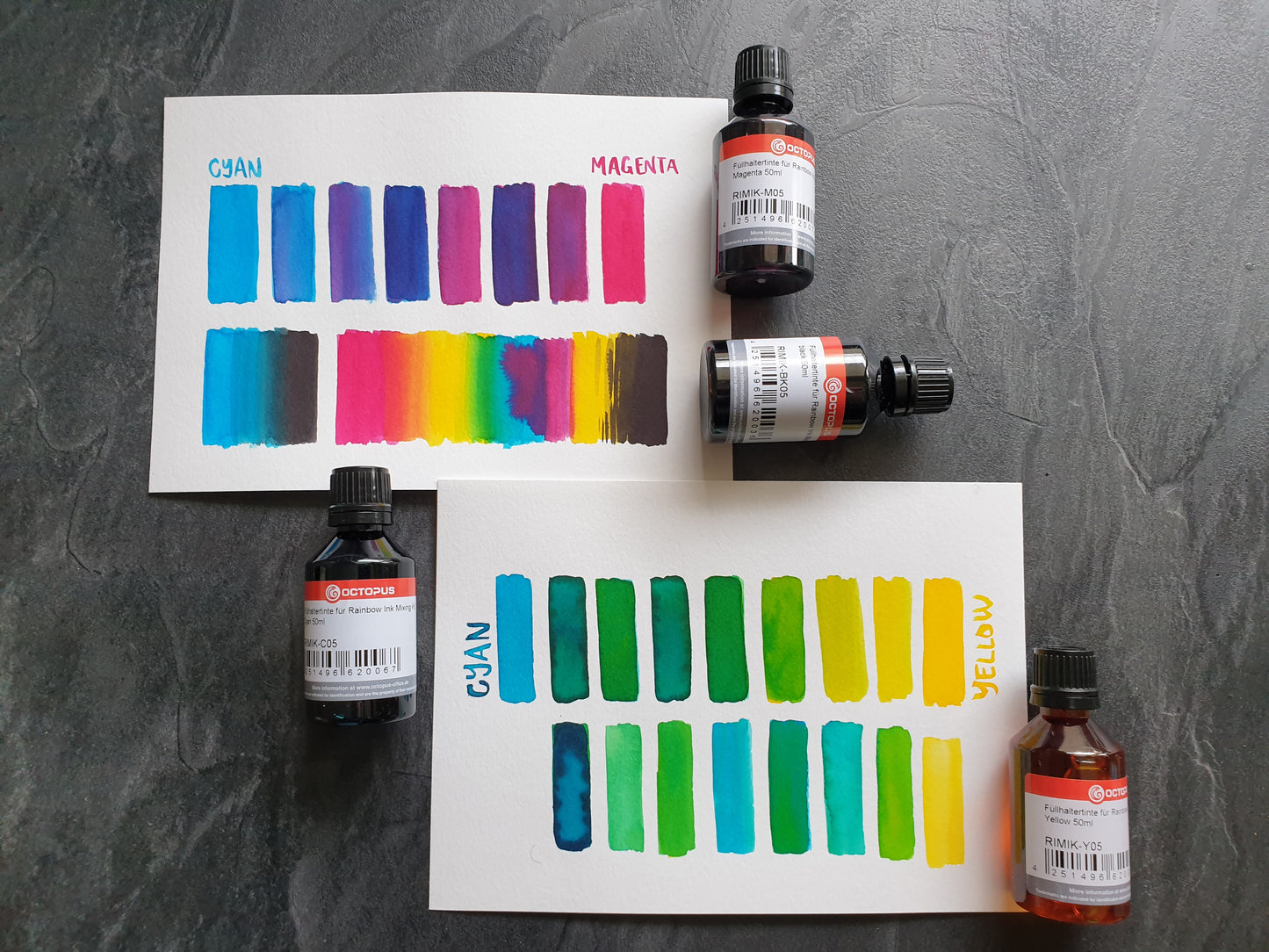 Octopus Fluids: RIMIK™ Rainbow Ink Mixing Kit mit Füllhaltertinte, CMYK Set