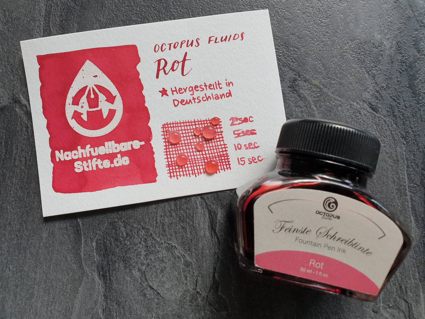 Octopus Fluids Feinste Schreibtinte "Rot", Füllhaltertinte in 2 Größen