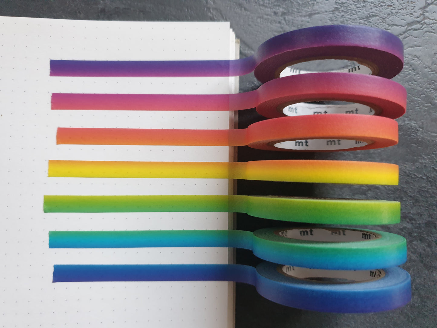 mt Washi Tape Set in Regenbogenfarben mit Farbverlauf, 6mm x 10m, 7 Rollen