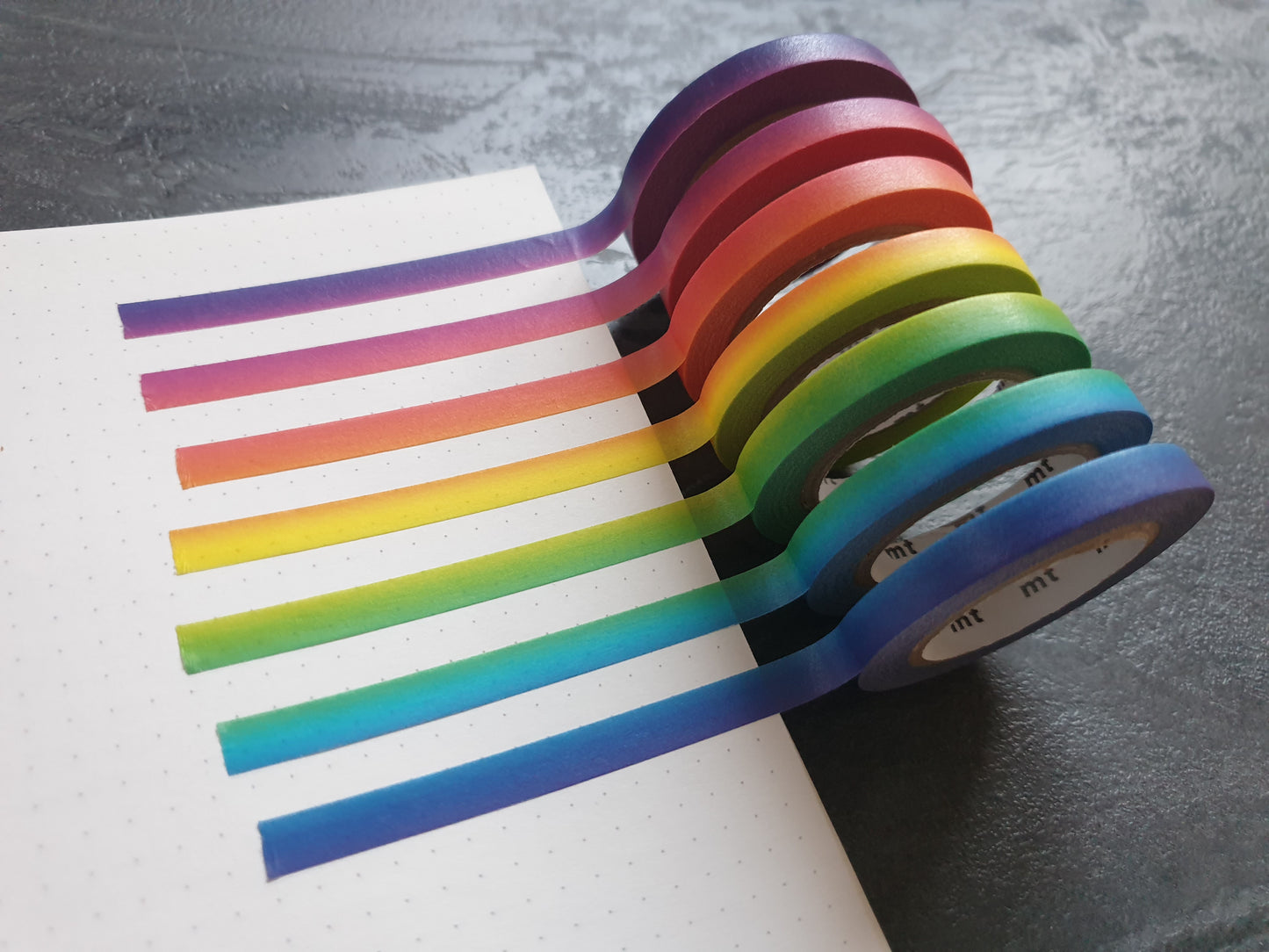 mt Washi Tape Set in Regenbogenfarben mit Farbverlauf, 6mm x 10m, 7 Rollen