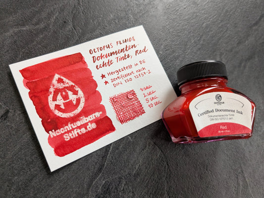 Octopus Fluids Dokumentenechte Tinte "Red", zertifiziert nach DIN ISO 12757-2, 30ml Glas