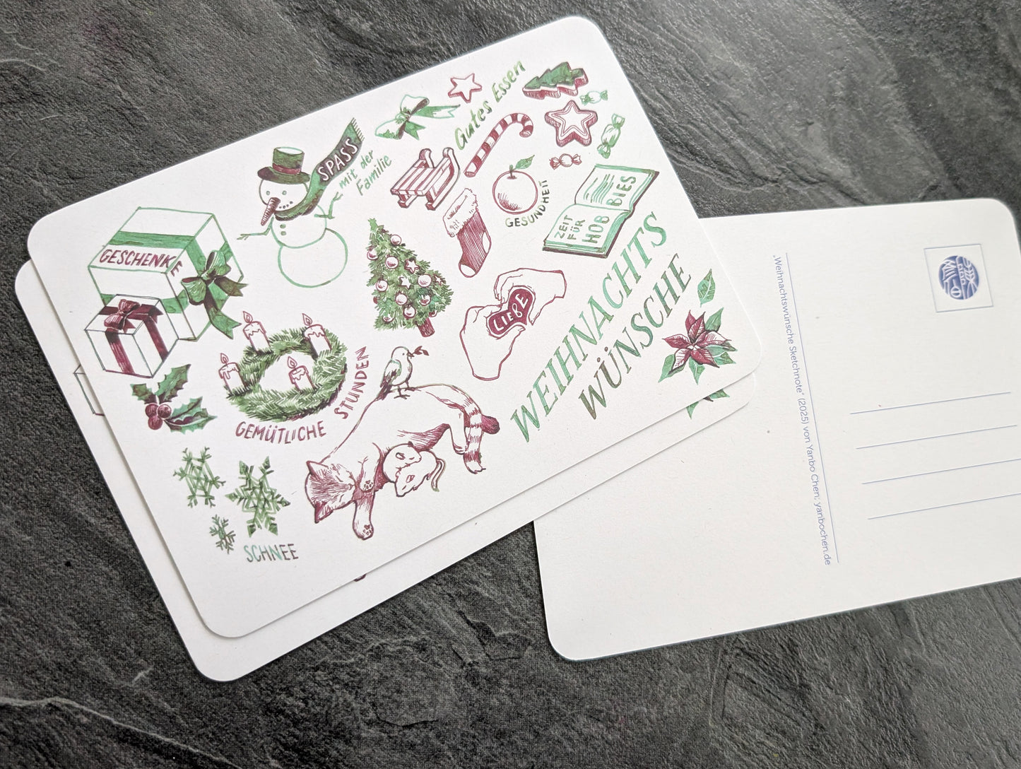 "Weihnachtswünsche" Postkarte 2025, Recyclingpapier DIN A6, abgerundete Ecken