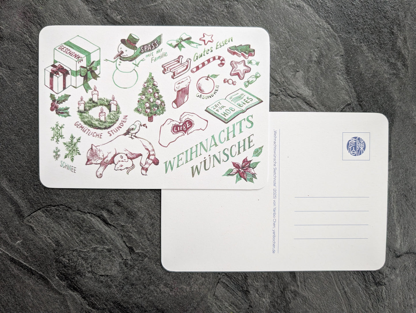"Weihnachtswünsche" Postkarte 2025, Recyclingpapier DIN A6, abgerundete Ecken
