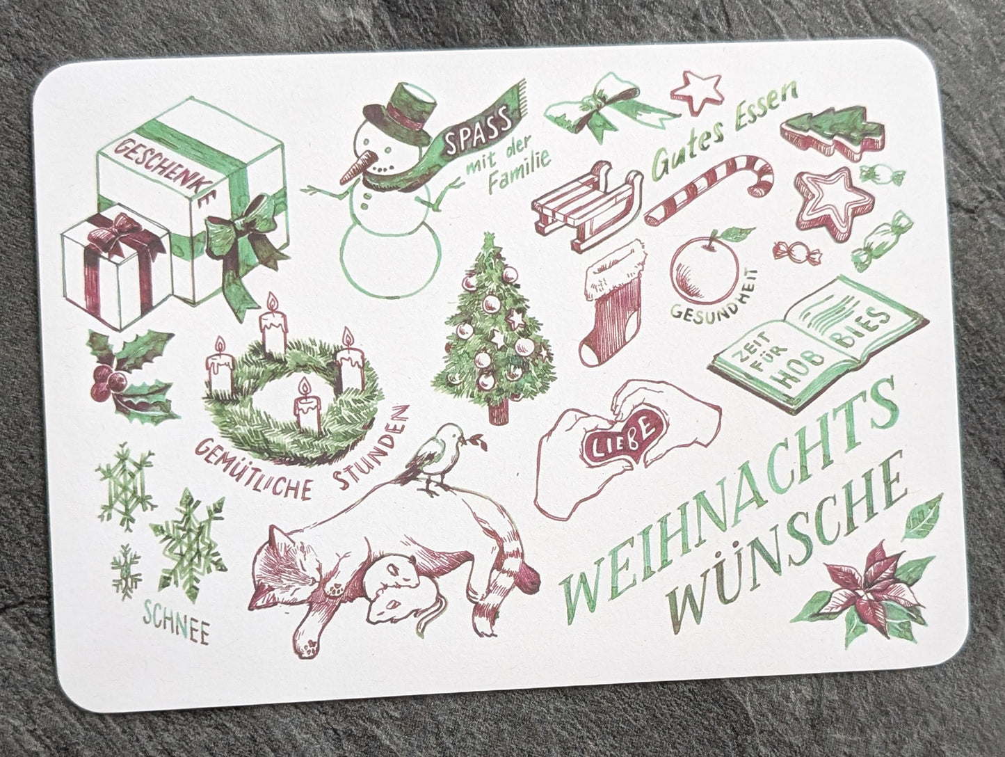 "Weihnachtswünsche" Postkarte 2025, Recyclingpapier DIN A6, abgerundete Ecken