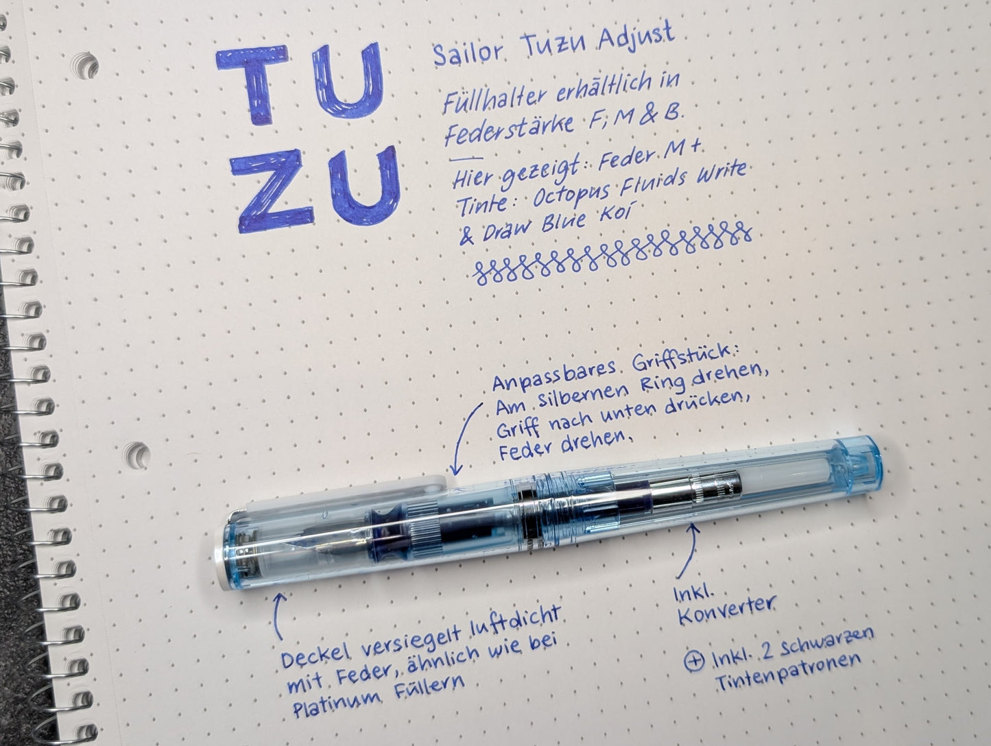 Sailor TUZU ADJUST Glassy Füllhalter, Farbe: Crystal Sky (Limited Edition), himmelblau transparent, 3 Federstärken