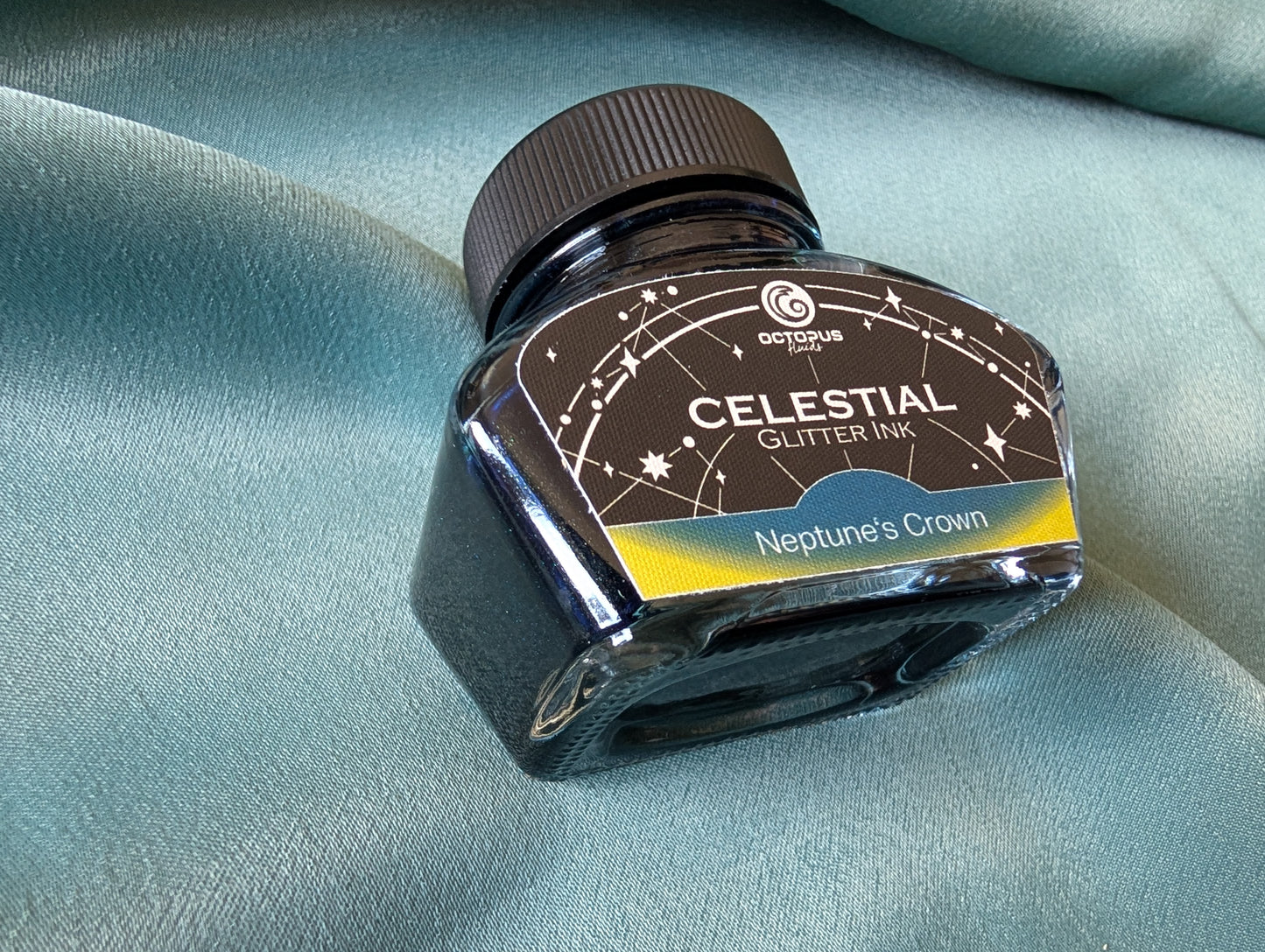 Octopus Fluids Celestial: Neptune's Crown, 30ml Glas, blaue Glitzertinte für Füllhalter