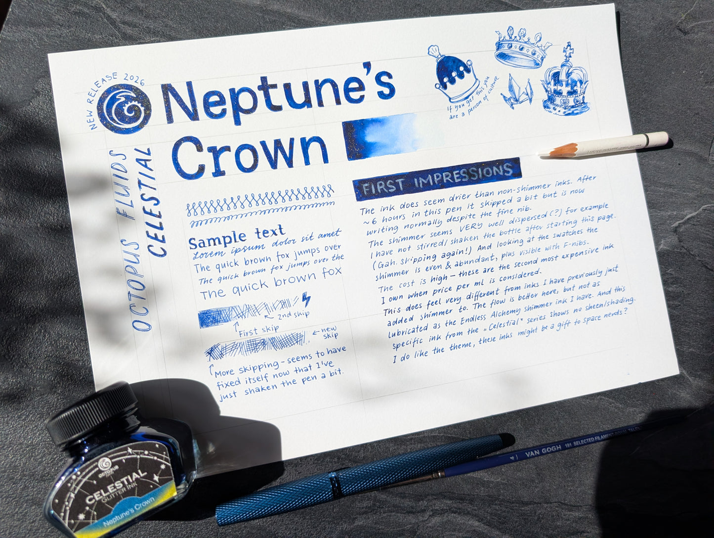 Octopus Fluids Celestial: Neptune's Crown, 30ml Glas, blaue Glitzertinte für Füllhalter