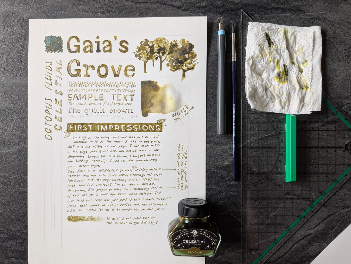 Octopus Fluids Celestial: Gaia's Grove, 30ml Glas, grüne Glitzertinte für Füllhalter