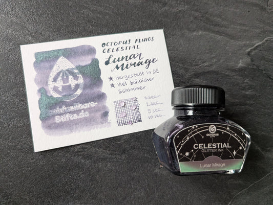 Octopus Fluids Celestial: Lunar Mirage, 30ml Glas, graue Glitzertinte für Füllhalter