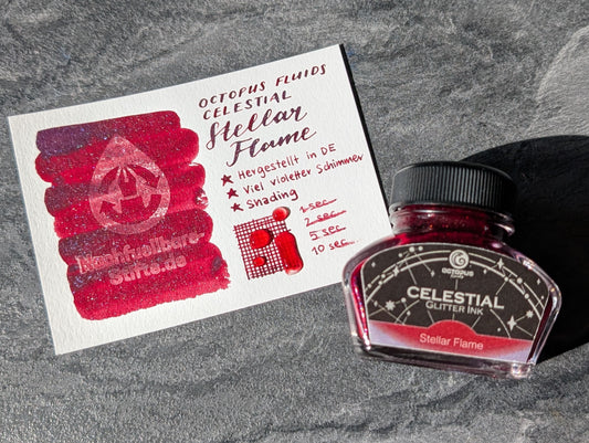 Octopus Fluids Celestial: Stellar Flame, 30ml Glas, rote Glitzertinte für Füllhalter