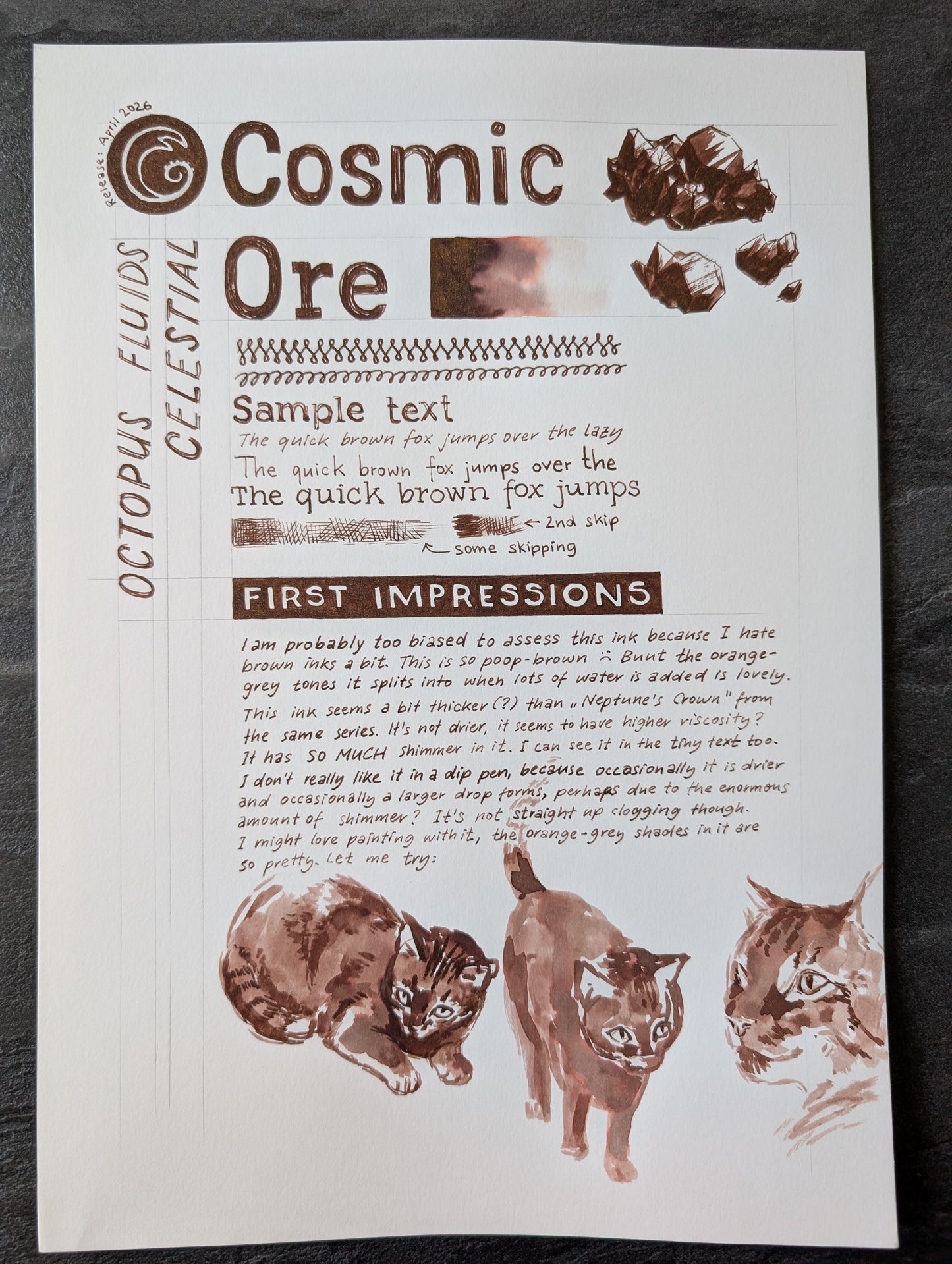 Octopus Fluids Celestial: Cosmic Ore, 30ml Glas, braune Glitzertinte für Füllhalter