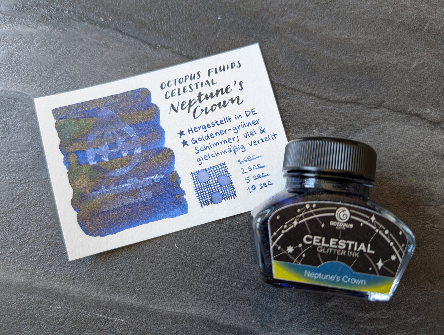 Octopus Fluids Celestial: Neptune's Crown, 30ml Glas, blaue Glitzertinte für Füllhalter