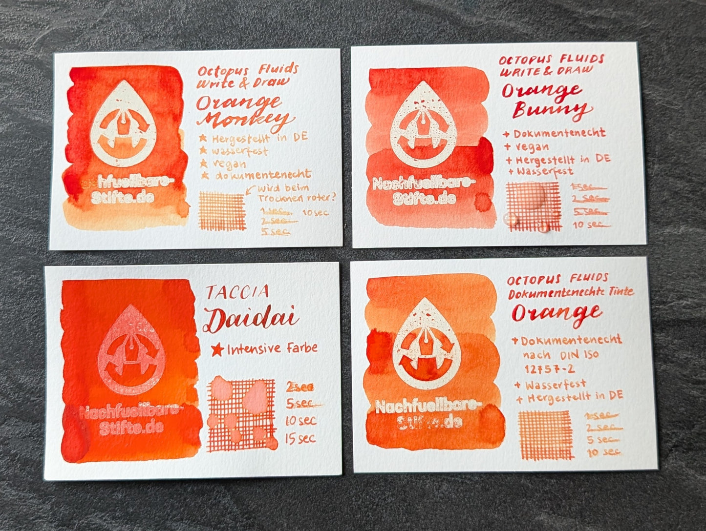 Octopus Fluids Dokumentenechte Tinte "Orange", zertifiziert nach DIN ISO 12757-2, 30ml Glas