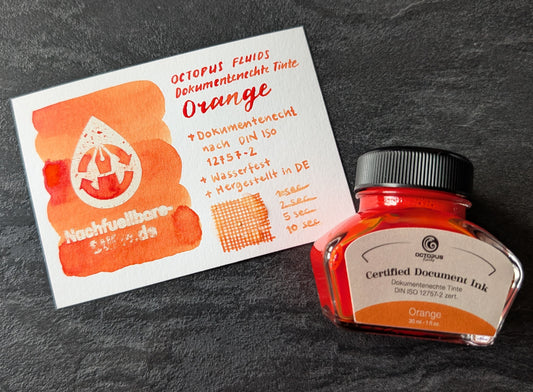 Octopus Fluids Dokumentenechte Tinte "Orange", zertifiziert nach DIN ISO 12757-2, 30ml Glas