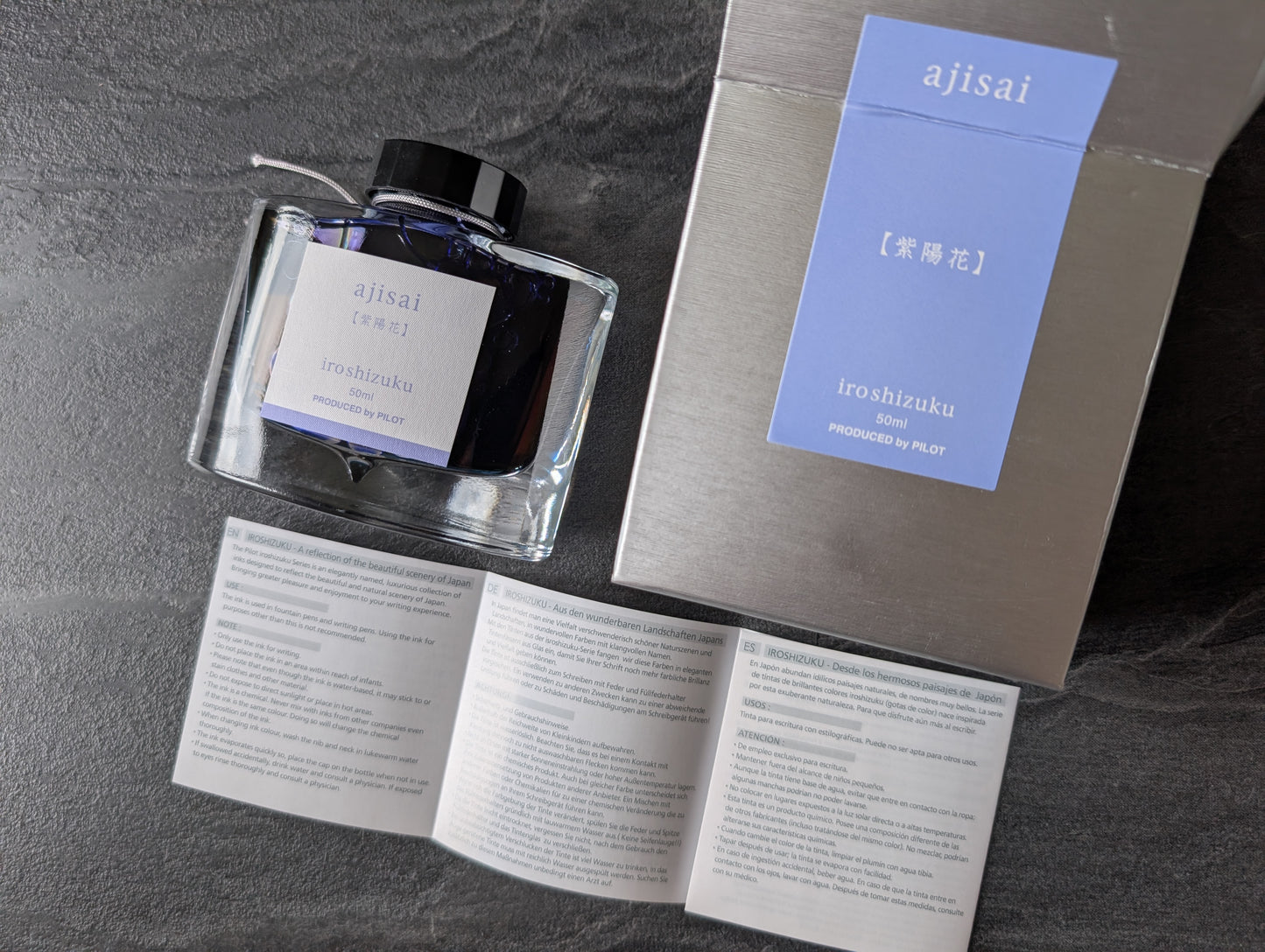 Pilot iroshizuku: Ajisai ("Himmelsfarbe", hellblau), Glasflacon