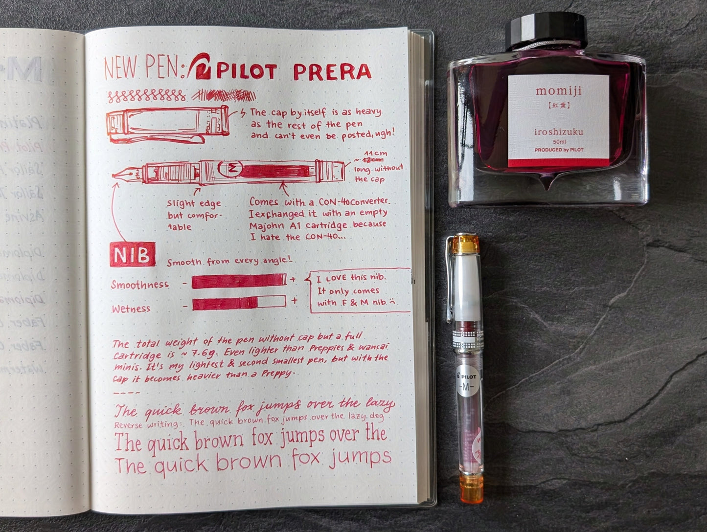 Pilot iroshizuku: Momiji ("Herbstblätter", rot), Glasflacon