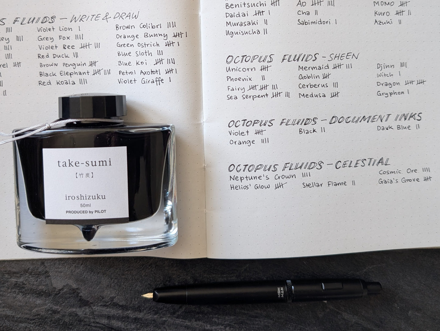 Pilot iroshizuku: Take-sumi ("Bambuskohle", schwarz), Glasflacon