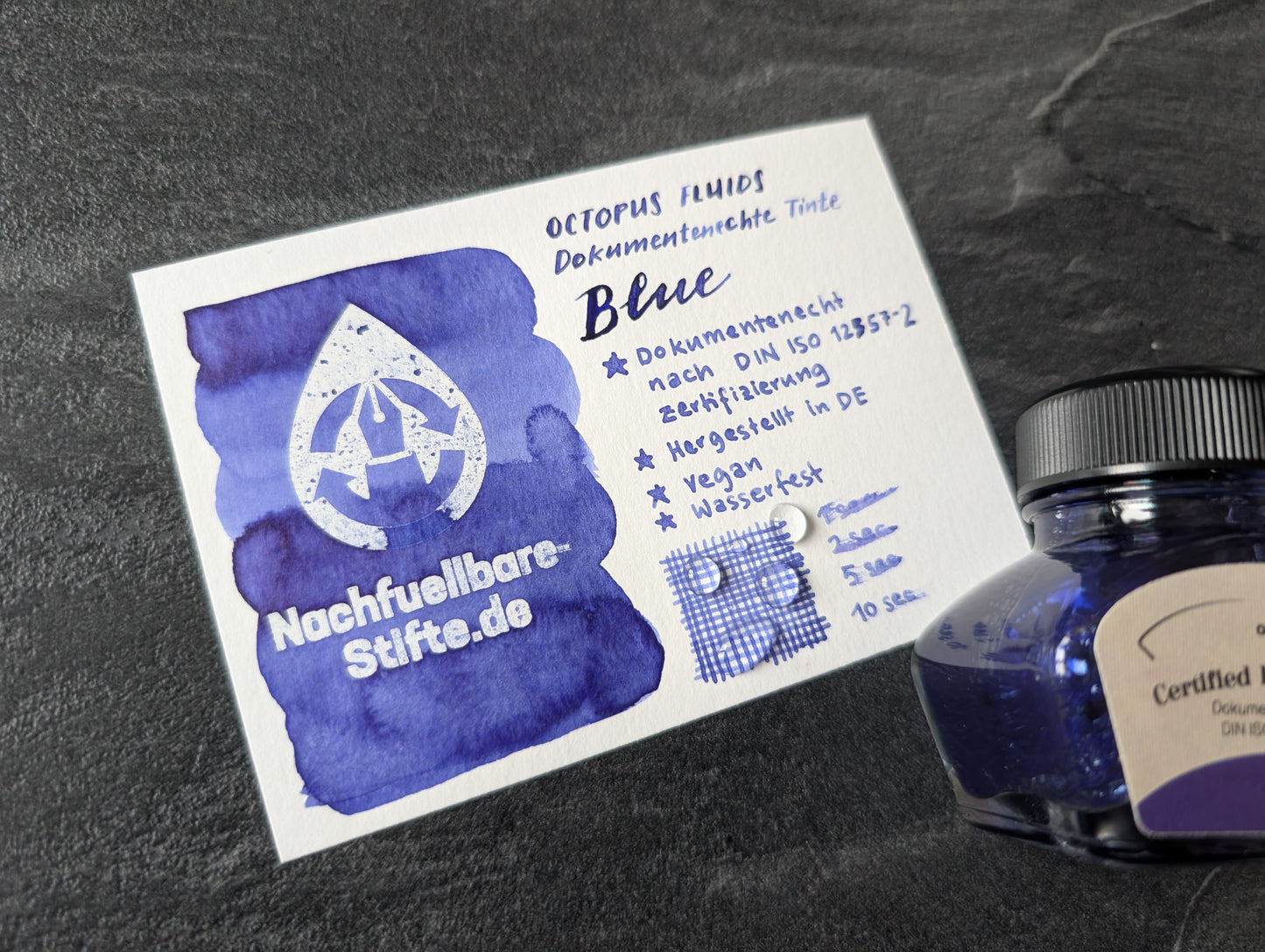 Octopus Fluids Dokumentenechte Tinte "Blue", zertifiziert nach DIN ISO 12757-2, 30ml Glas
