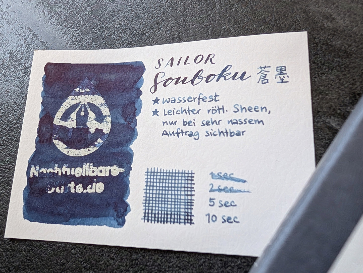 Sailor pigmentierte Füllhaltertinte: Souboku (dunkelblau), 50ml Glas, wasserfest