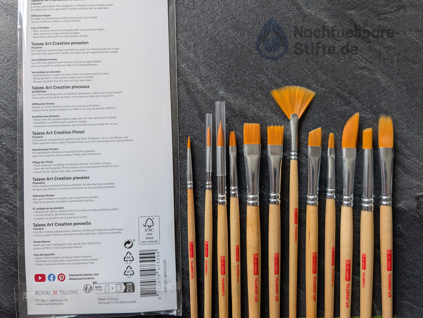 12er Set: Talens art creation Aquarellpinsel, verschiedene Formen