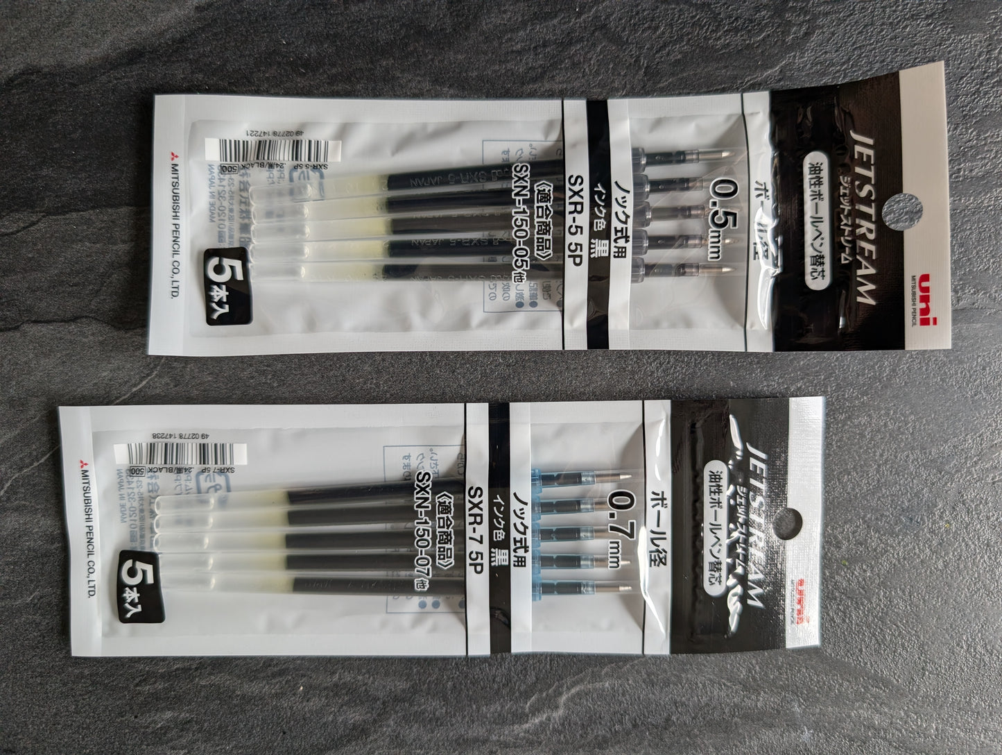 5er Pack: Uniball Jetstream Kugelschreibermine SXR-7 und SXR-5; schwarz