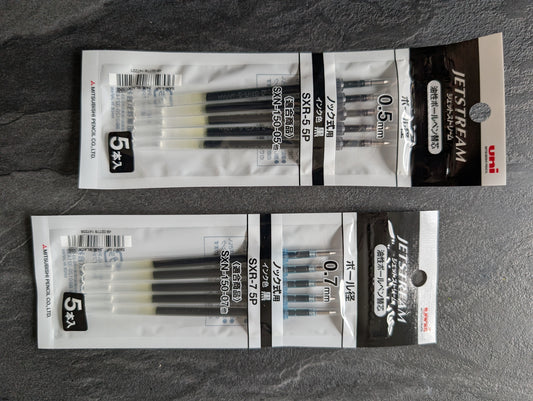 5er Pack: Uniball Jetstream Kugelschreibermine SXR-7 und SXR-5; schwarz