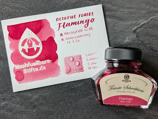 Octopus Fluids: "Flamingo" Füllhaltertinte, 30ml Glas, Standardsortiment