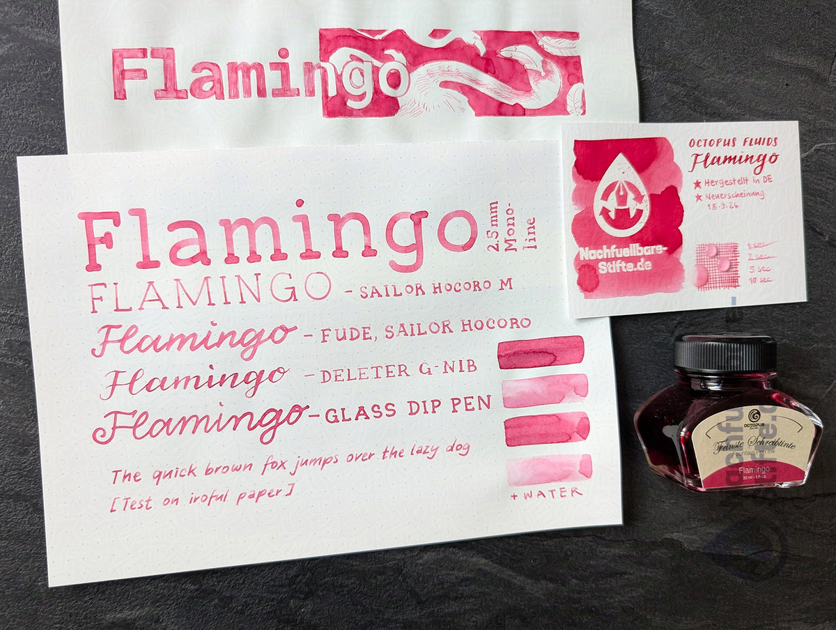 Octopus Fluids: "Flamingo" Füllhaltertinte, 30ml Glas, Standardsortiment
