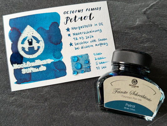 Octopus Fluids: "Petrol" Füllhaltertinte, 30ml Glas, Standardsortiment