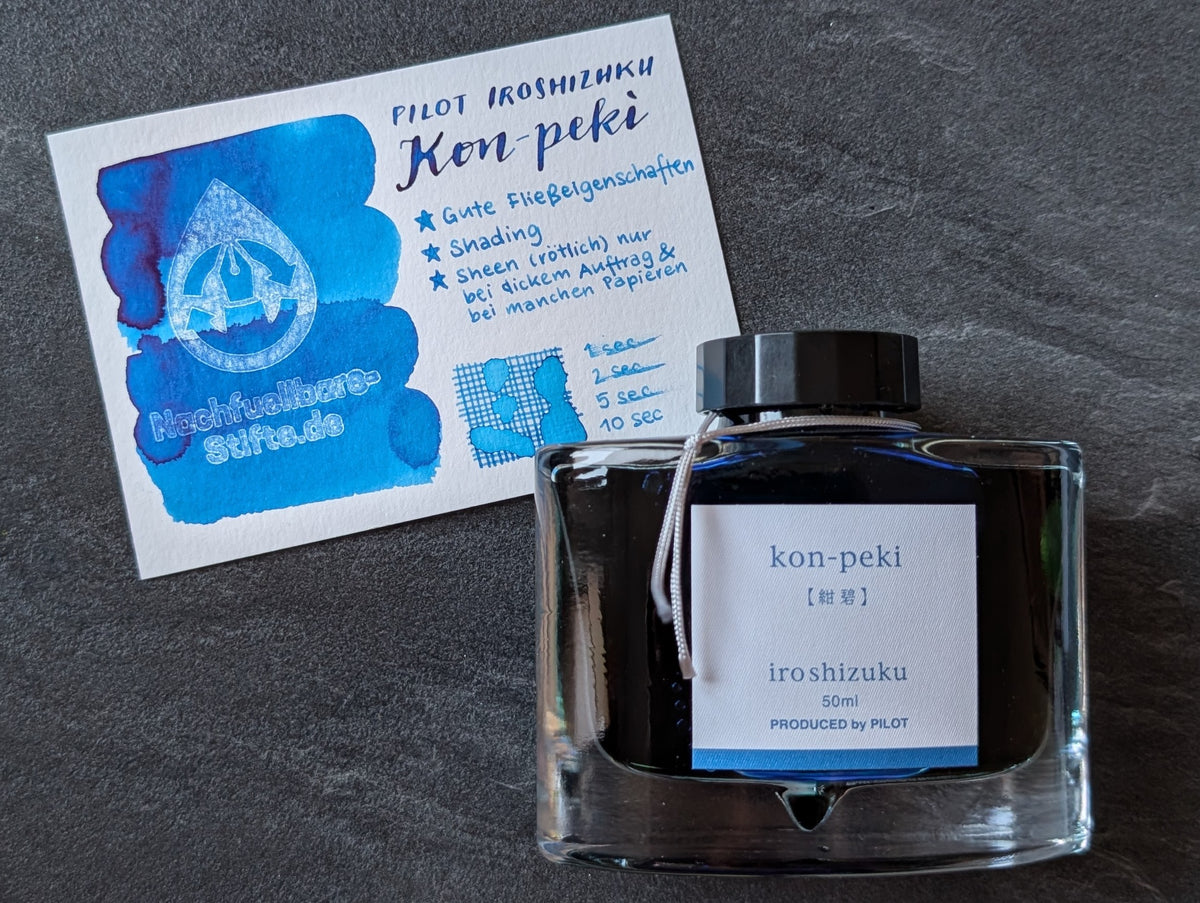 Pilot iroshizuku: Kon-peki ("Azurblau"), Füllhaltertinte im Glasflacon, 2 Größen