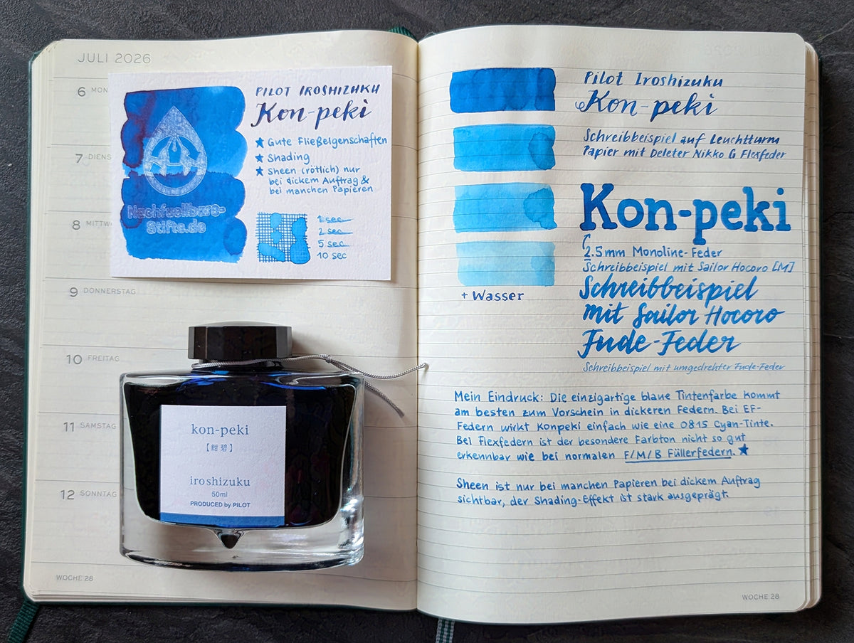 Pilot iroshizuku: Kon-peki ("Azurblau"), Füllhaltertinte im Glasflacon, 2 Größen