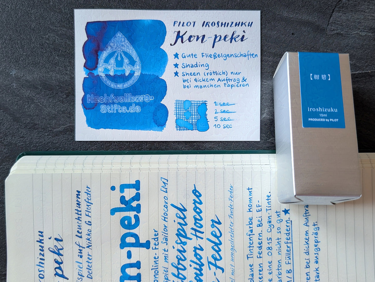 Pilot iroshizuku: Kon-peki ("Azurblau"), Füllhaltertinte im Glasflacon, 2 Größen